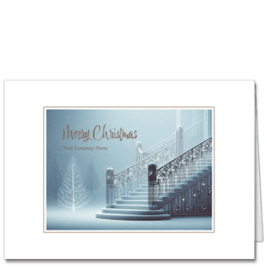 Corporate Christmas cards image of a beautiful art deco staircase, stylized winter trees in the background and your company name on the front.