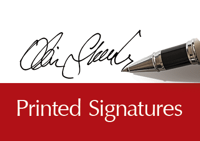 Printed signatures on Christmas cards detail in black in with a pen image links to cardphile printed signatures products