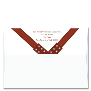 Cardphile's exclusive FlapArt™ self sealing Christmas card envelope design featuring your return address and a structural steel detail.