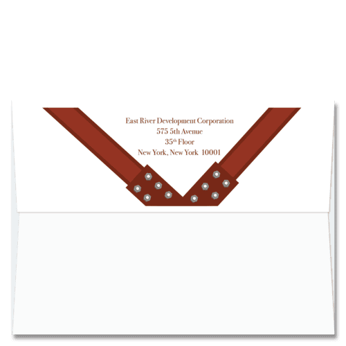 Cardphile's exclusive FlapArt™ self sealing Christmas card envelope design featuring your return address and a structural steel detail.