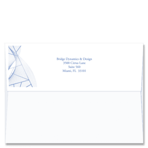 Cardphile's exclusive FlapArt™ self sealing Christmas card envelope design featuring the design of a hyperbolic paraboloid in blue next to your return address.