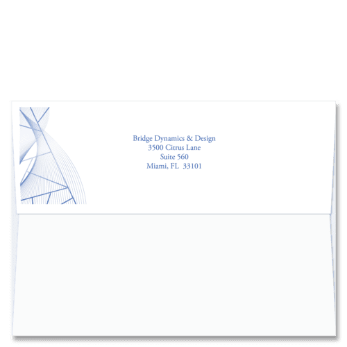 Cardphile's exclusive FlapArt™ self sealing Christmas card envelope design featuring the design of a hyperbolic paraboloid in blue next to your return address.