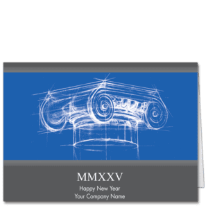 Architecture Holiday Card New Year Sketch With a Blueprint Style Sketch of Column Capital on and Roman Numeral Date 2025 featuring your company name on the card front