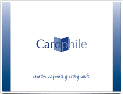 Custom note cards featuring your company logo in the center, optional company name and / or tagline below. Elegant gradient blue bands are on either side.