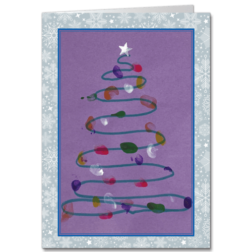 Charity Christmas card by a Doernbecher patient. Fingerprints create a tree with a star on top.